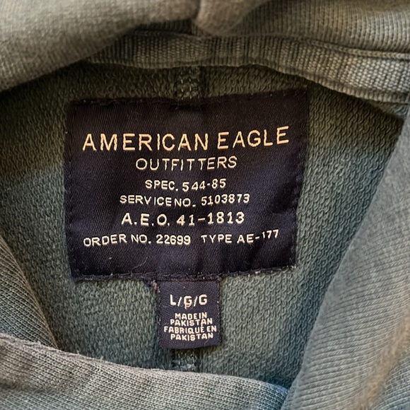 American Eagle Green Geometric Graphic Hoodie Sweatshirt Distressed Cotton Large - Picture 2 of 12